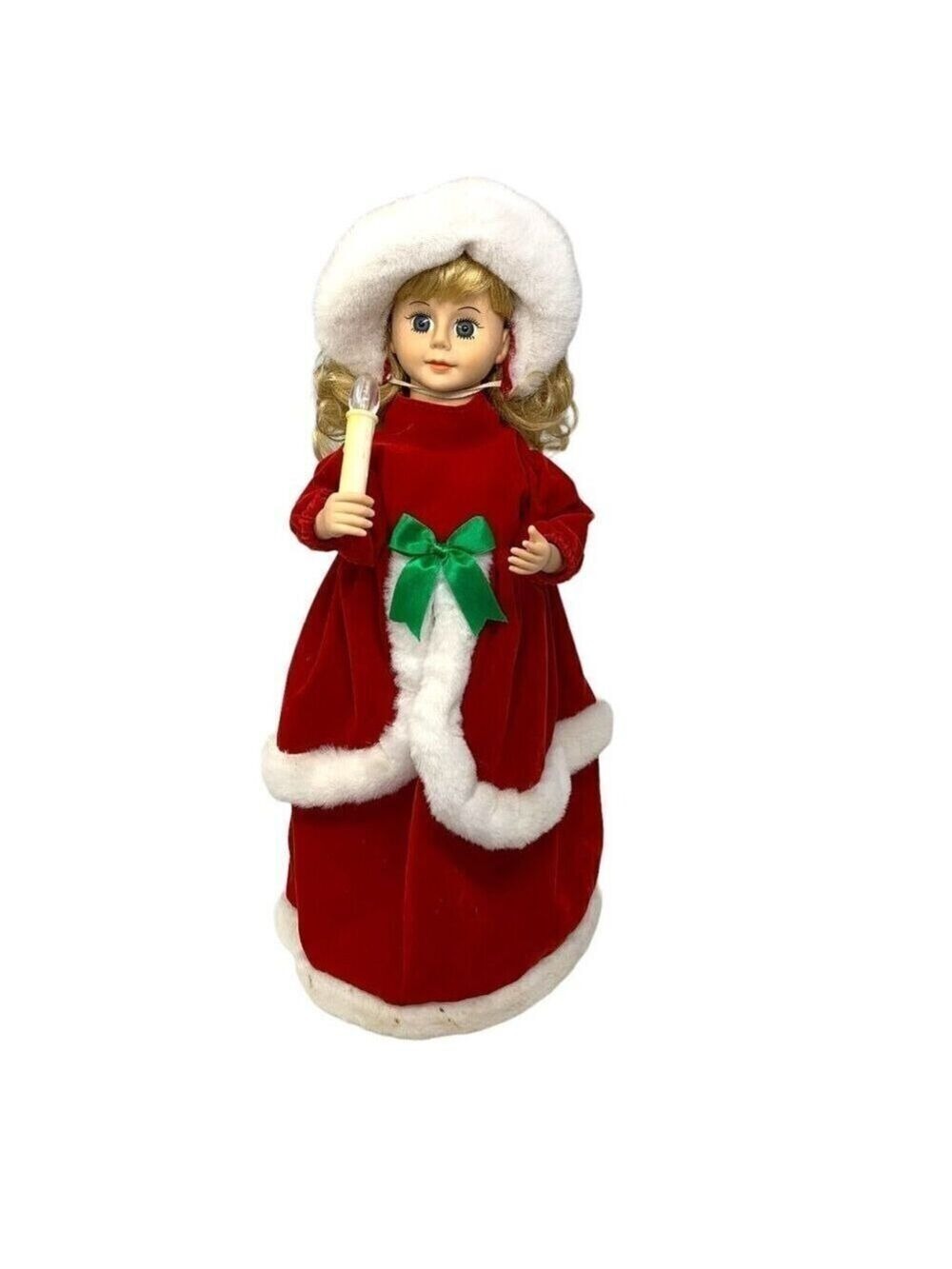 Vintage Blonde Christmas Caroler Doll READ Red Velvet White Faux Fur Holiday